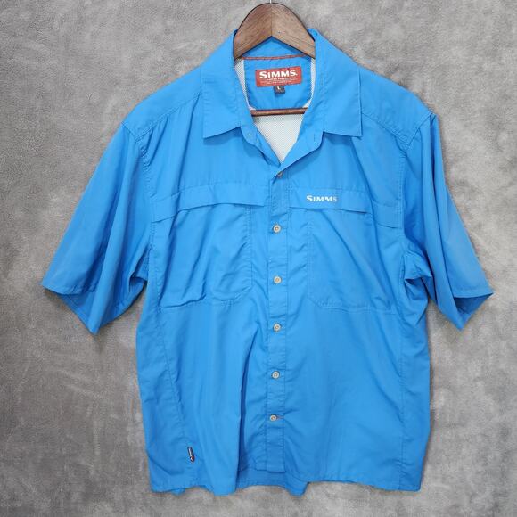 Simms Men's Large Vented Fishing Shirt Short Sleeve Button-Up - Picture 1 of 8